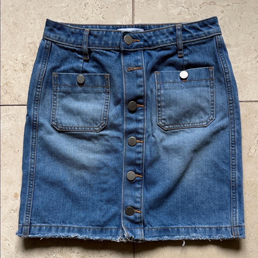 Ann Taylor Blue Denim Button-Front Mini Skirt Size 0